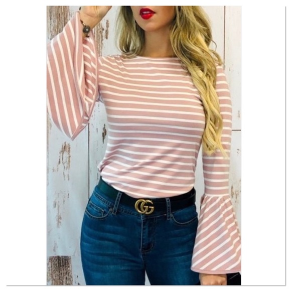 Pink Bell Sleeve Striped Top - Picture 3 of 6
